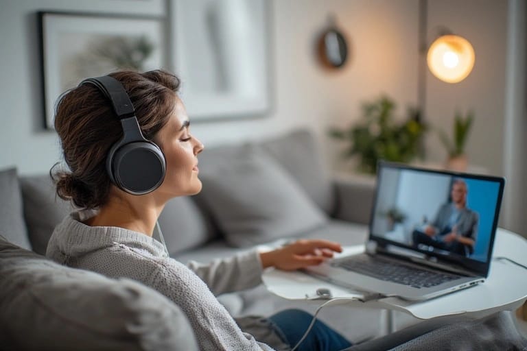 Online hypnotherapy session helping clients achieve relaxation and healing